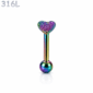 Piercing Langue Cœur Texturé Acier Chirurgical 316L Multicolore PVD