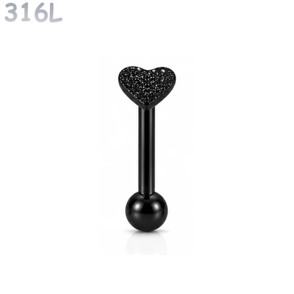 Piercing Langue Cœur Texturé Acier Chirurgical 316L Noir PVD Piercing Langue Cœur Texturé Acier Chirurgical 316L Noir PVD