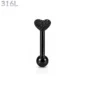 Piercing Langue Cœur Texturé Acier Chirurgical 316L Noir PVD