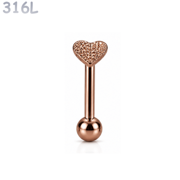 Piercing Langue Cœur Texturé Acier Chirurgical 316L Or Rose PVD Piercing Langue Cœur Texturé Acier Chirurgical 316L Or Rose PVD