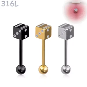 Piercing Langue Dé avec Zirconiums Acier 316L.