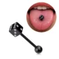 Piercing Langue Dé avec Zirconiums Acier Chirurgical 316L Noir PVD.