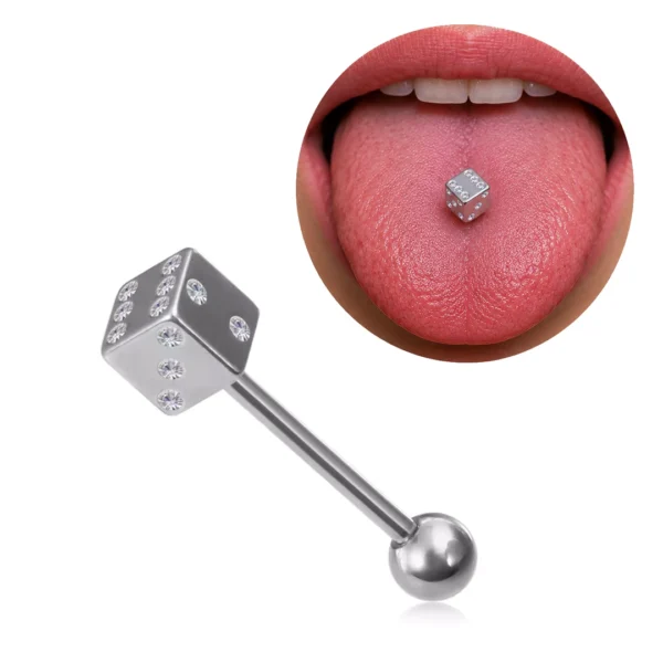 Piercing Langue Dé avec Zirconiums Acier Chirurgical 316L Poli Piercing Langue Dé avec Zirconiums Acier Chirurgical 316L Poli.