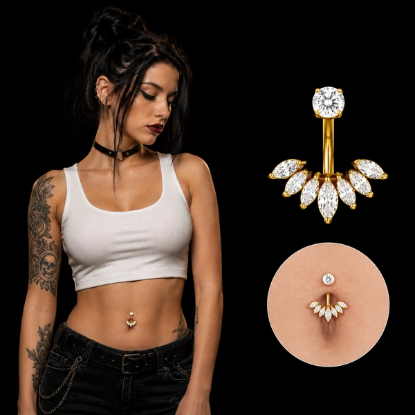 Piercing Nombril Doré - Titane & Acier 316L.