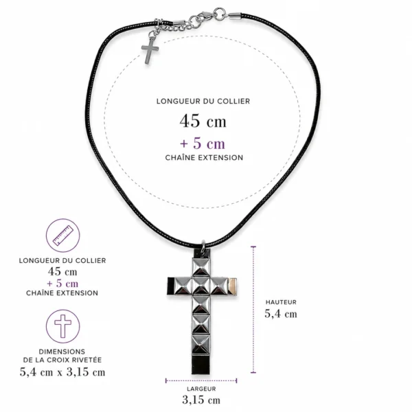 Collier Pendentif Croix Rivetée (dimensions) Collier Pendentif Croix Rivetée (dimensions).
