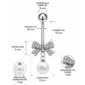 Piercing Nombril Nœud Pavé de Zirconiums et Perle Nacrée (dimensions).