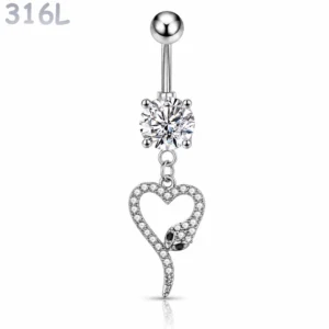 Piercing Nombril Serpent Formant un Cœur Pavé de Zirconiums.