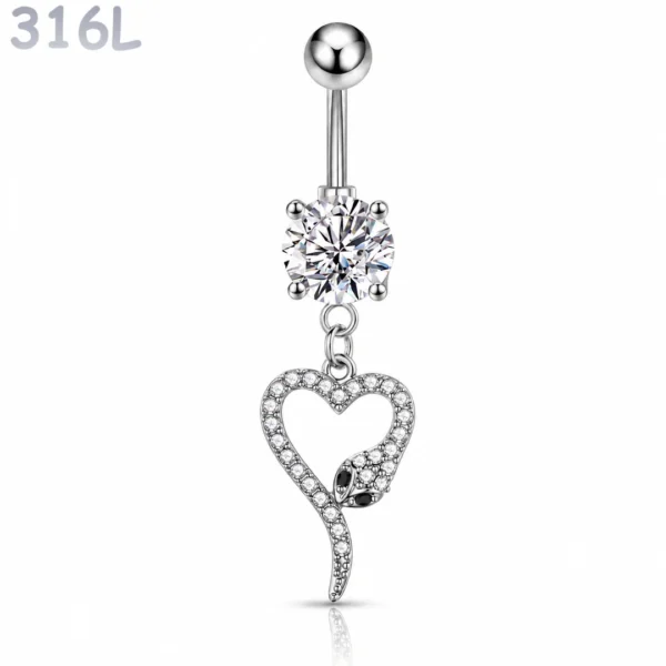 Piercing Nombril Serpent Formant un Cœur Pavé de Zirconiums Piercing Nombril Serpent Formant un Cœur Pavé de Zirconiums.