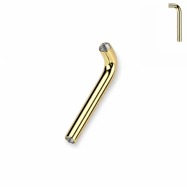 Barre de Piercing Coudée L-Bent 14G Titane ASTM-F136 Doré Filetage Interne Barre de Piercing Coudée L-Bent 14G Titane ASTM-F136 Doré Filetage Interne.
