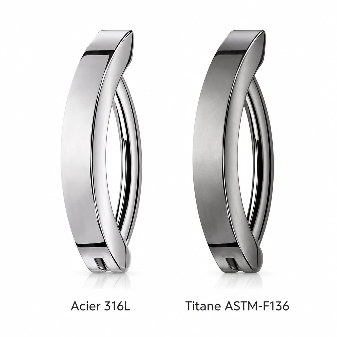 Comparaison entre un piercing clicker en titane et un piercing clicker en acier 316L