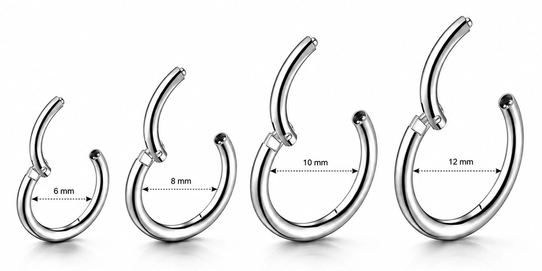 Piercing clicker présenté dans plusieurs diamètres de 6 à 12 mm