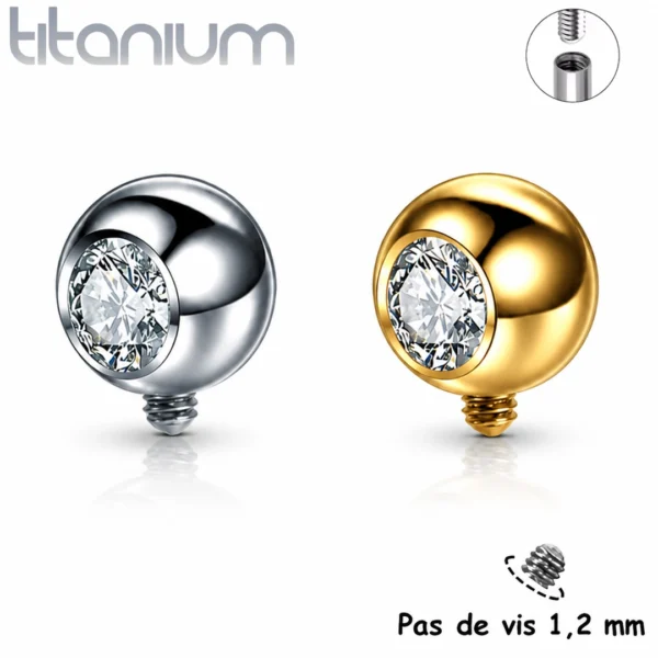 Embout Piercing Titane ASTM-F136 Serti Zirconium Latéral.