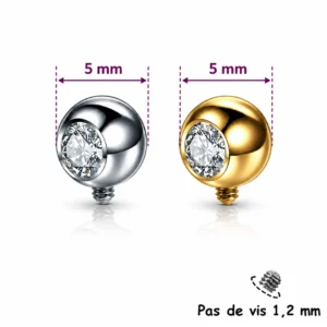 Embout Piercing Titane ASTM-F136 Serti Zirconium Latéral (dimensions).
