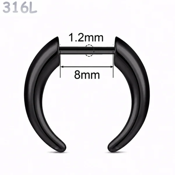 Faux Écarteur Septum Corne de Buffle Threadless 16G Acier 316L Noir PVD Faux Écarteur Septum Corne de Buffle Threadless 16G Acier 316L Noir PVD.
