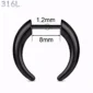Faux Écarteur Septum Corne de Buffle Threadless 16G Acier 316L Noir PVD.