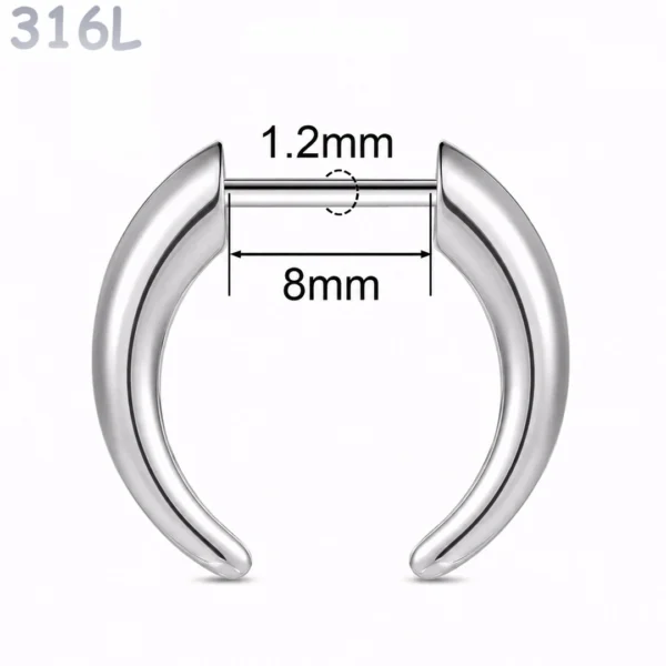Faux Écarteur Septum Corne de Buffle Threadless 16G Acier 316L Poli Faux Écarteur Septum Corne de Buffle Threadless 16G Acier 316L Poli.