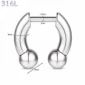 Faux Écarteur Septum Fer à Cheval 4 mm Threadless 16G Acier 316L Poli.