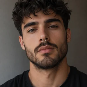 Homme avec Faux Écarteur Septum Corne de Buffle Threadless 16G.