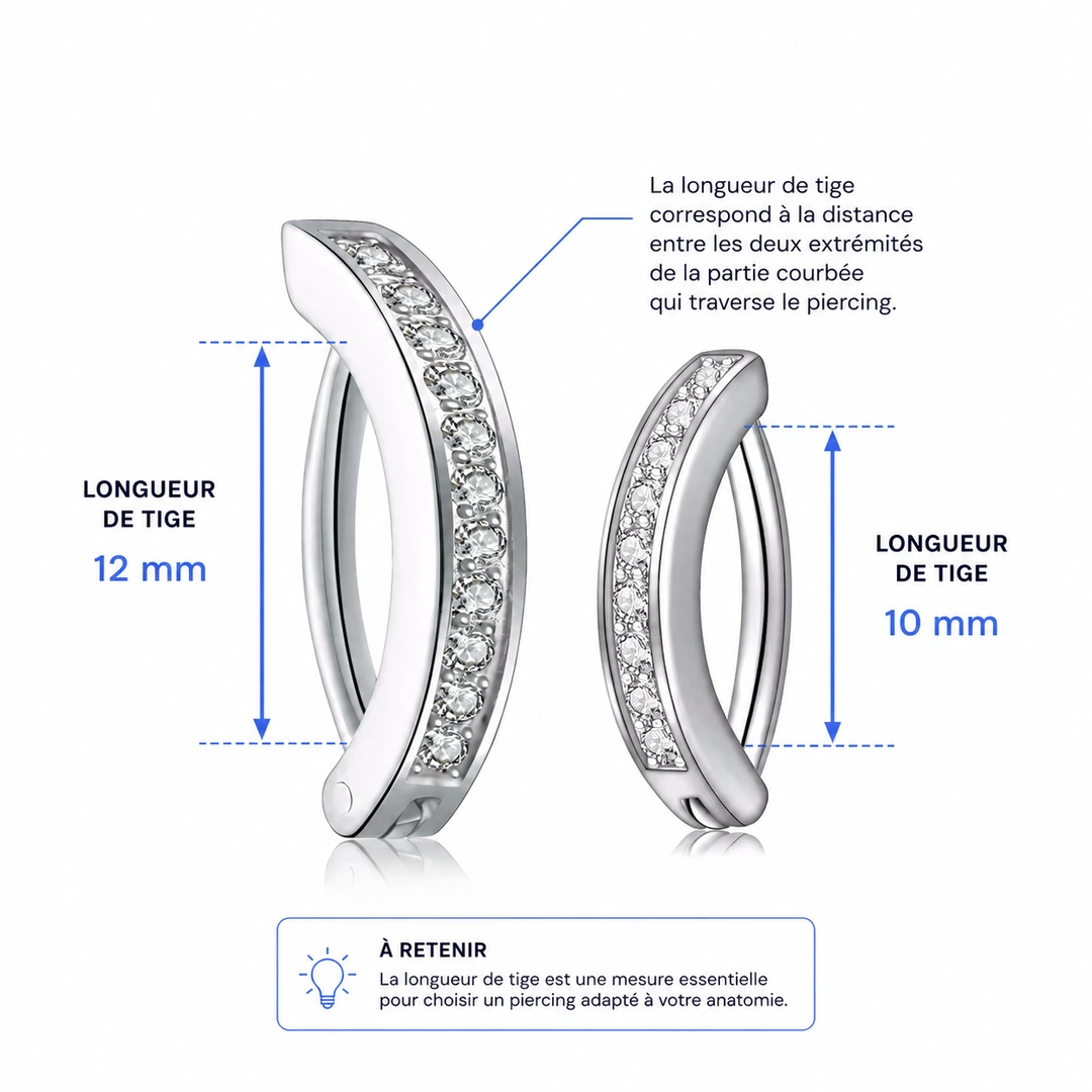 Mesure et forme d'un piercing clicker spécifique pour le nombril