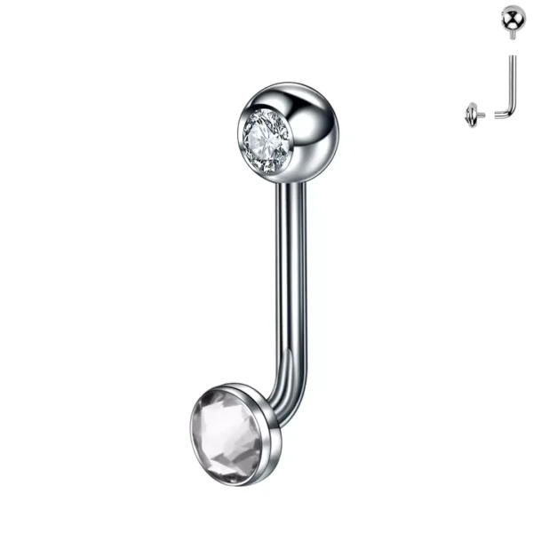 Piercing L-Bent Titane ASTM-F136 avec Bille Sertie & Sphère à Zirconium Blanc Piercing L-Bent Titane ASTM-F136 avec Bille Sertie & Sphère à Zirconium Blanc.