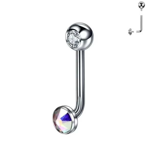 Piercing L-Bent Titane ASTM-F136 avec Bille Sertie & Sphère à Zirconium Multicolore Piercing L-Bent Titane ASTM-F136 avec Bille Sertie & Sphère à Zirconium Multicolore.
