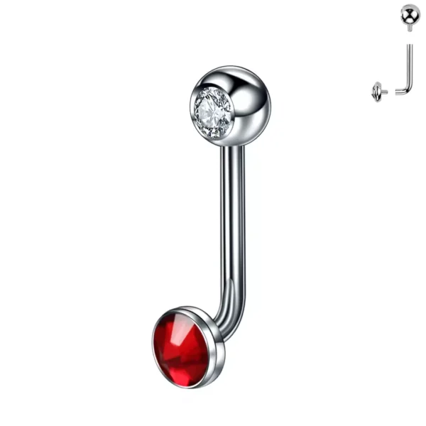 Piercing L-Bent Titane ASTM-F136 avec Bille Sertie & Sphère à Zirconium Rouge Piercing L-Bent Titane ASTM-F136 avec Bille Sertie & Sphère à Zirconium Rouge.