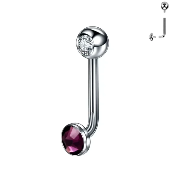 Piercing L-Bent Titane ASTM-F136 avec Bille Sertie & Sphère à Zirconium Violet Piercing L-Bent Titane ASTM-F136 avec Bille Sertie & Sphère à Zirconium Violet.