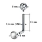 Piercing L-Bent Titane ASTM-F136 avec Bille & Sphère Serties (dimensions).