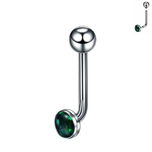 Piercing L-Bent Titane ASTM-F136 avec Opalite Vert Loden Piercing L-Bent Titane ASTM-F136 avec Opalite Vert Loden.