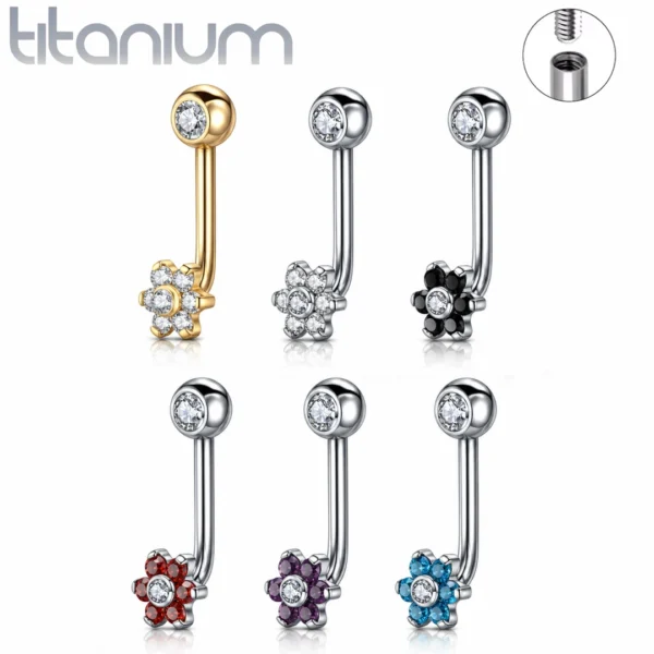 Piercing L-Bent en Titane ASTM-F136 à Fleur de Zirconiums Piercing L-Bent en Titane ASTM-F136 à Fleur de Zirconiums.