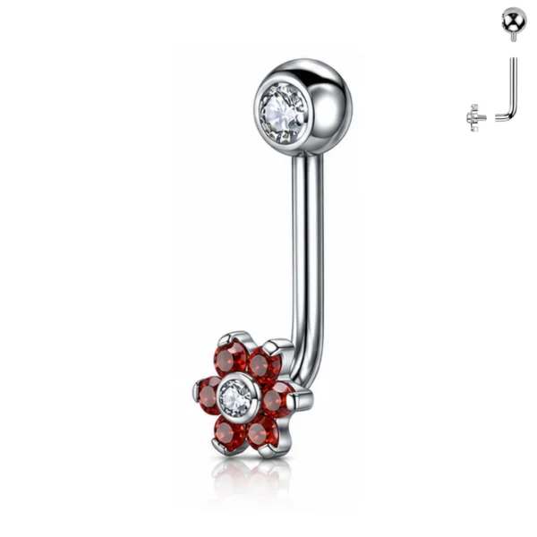 Piercing L-Bent en Titane ASTM-F136 à Fleur de Zirconiums Rouges Piercing L-Bent en Titane ASTM-F136 à Fleur de Zirconiums Rouges