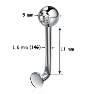 Piercing L-Bent en Titane ASTM-F136 avec Zirconium (dimensions) Piercing L-Bent en Titane ASTM-F136 avec Zirconium (dimensions).