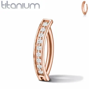 Piercing Nombril Clicker Titane Or Rose à Zircons Sertis.