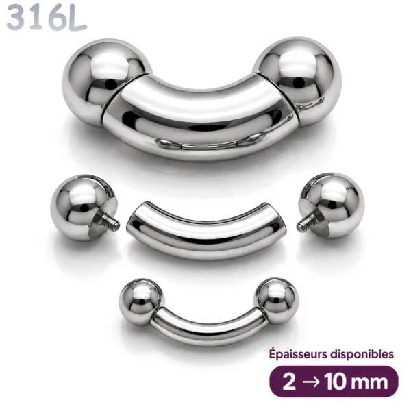 Barbell Courbé en Acier Gros Calibre 12G-00G (2 à 10 mm).