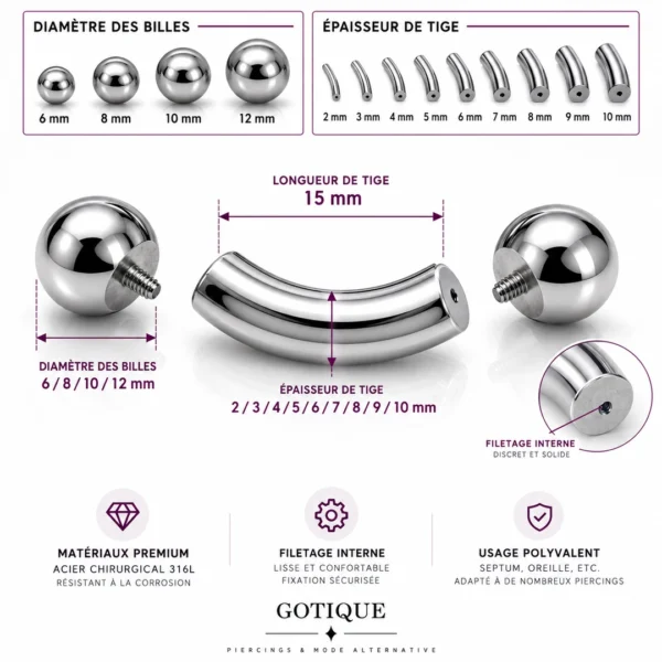 Barbell Courbé en Acier Gros Calibre 12G-00G (dimensions) Barbell Courbé en Acier Gros Calibre 12G-00G (dimensions)