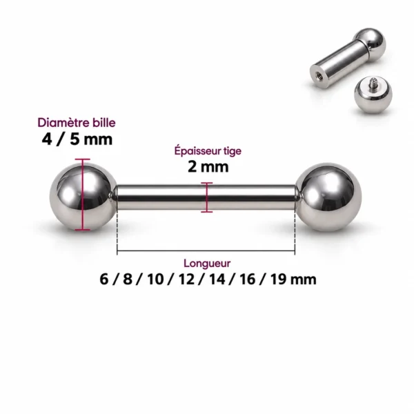 Barbell Droit en Titane Gros Diamètre 12G (2mm) Barbell Droit en Titane Gros Diamètre 12G (2mm).