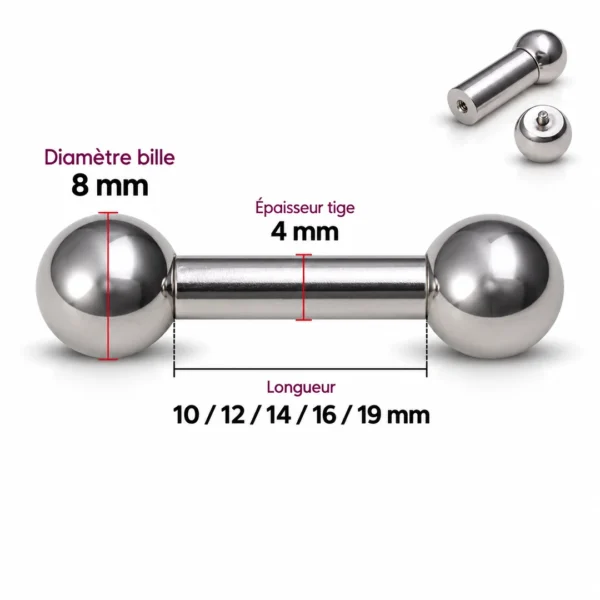 Barbell Droit en Titane Gros Diamètre 6G (4mm) Barbell Droit en Titane Gros Diamètre 6G (4mm).