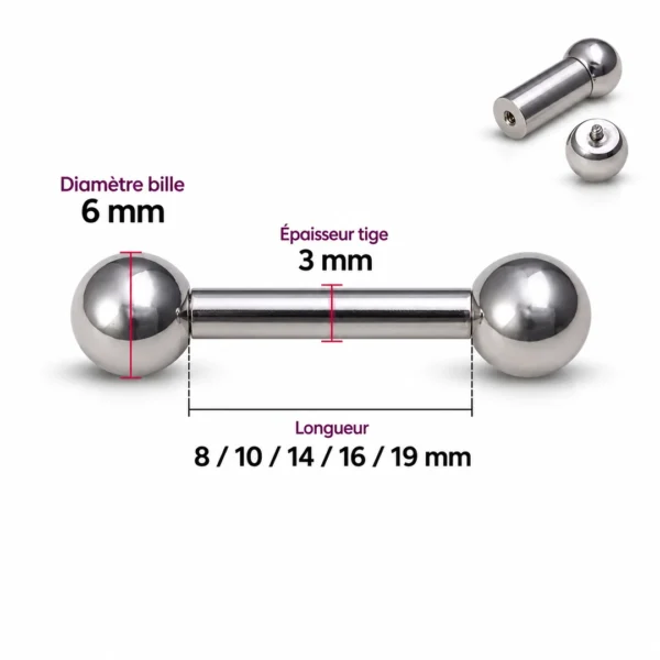 Barbell Droit en Titane Gros Diamètre 8G (3mm) Barbell Droit en Titane Gros Diamètre 8G (3mm).