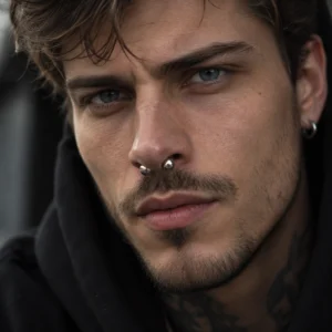 Homme avec Barbell Courbé en Acier Gros Calibre au Septum.