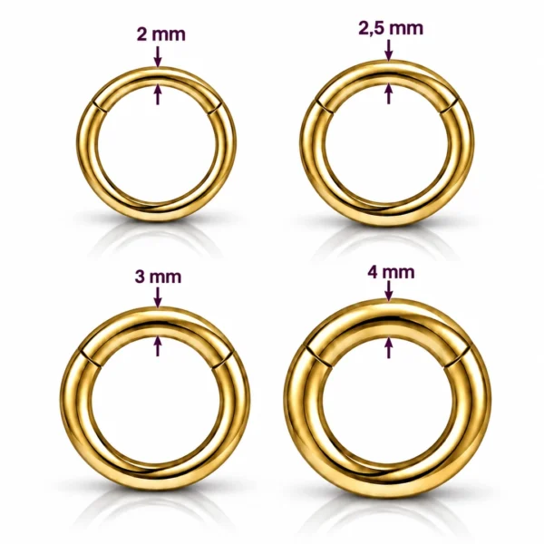 Piercing Anneau Gros Calibre 12G-6G (2 à 4 mm) en Acier 316L Doré PVD Piercing Anneau Gros Calibre 12G-6G (2 à 4 mm) en Acier 316L Doré PVD