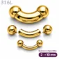 Piercing Banane Dorée Gros Calibre 12G-00G en Acier 316L.