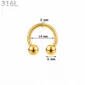 Piercing Fer à Cheval Acier Chirurgical Doré PVD Gros Diamètre 2x14x6 mm