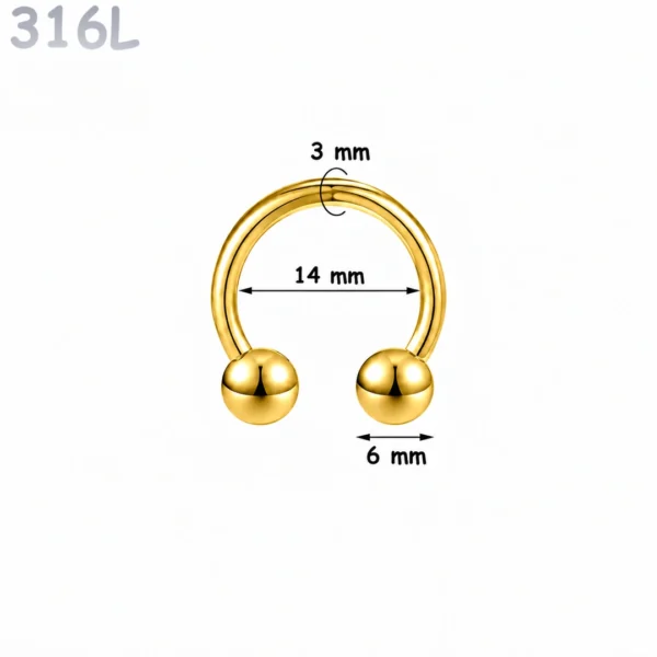 Piercing Fer à Cheval Acier Chirurgical Doré PVD Gros Diamètre 3x14x6 mm Piercing Fer à Cheval Acier Chirurgical Doré PVD Gros Diamètre 3x14x6 mm