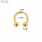 Piercing Fer à Cheval Acier Chirurgical Doré PVD Gros Diamètre 3x14x6 mm