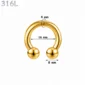 Piercing Fer à Cheval Acier Chirurgical Doré PVD Gros Diamètre 4x16x8 mm