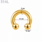 Piercing Fer à Cheval Acier Chirurgical Doré PVD Gros Diamètre 5x16x8 mm