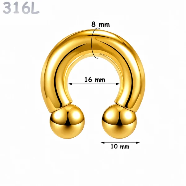 Piercing Fer à Cheval Acier Chirurgical Doré PVD Gros Diamètre 8x16x10 mm Piercing Fer à Cheval Acier Chirurgical Doré PVD Gros Diamètre 8x16x10 mm