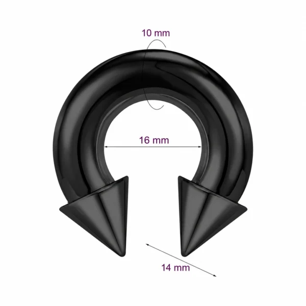 Piercing Fer à Cheval Acier Noir Gros Calibre avec Pointes 10X16X14 mm Piercing Fer à Cheval Acier Noir Gros Calibre avec Pointes 10X16X14 mm