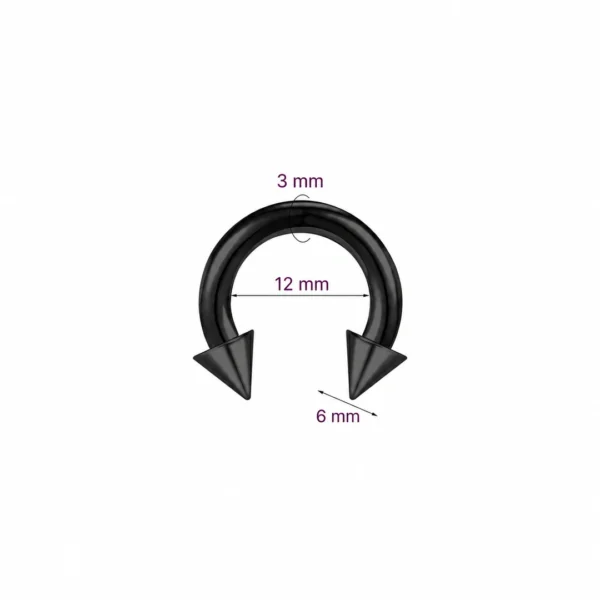 Piercing Fer à Cheval Acier Noir Gros Calibre avec Pointes 3X12X6 mm Piercing Fer à Cheval Acier Noir Gros Calibre avec Pointes 3X12X6 mm