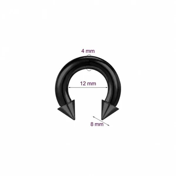 Piercing Fer à Cheval Acier Noir Gros Calibre avec Pointes 4X12X8 mm Piercing Fer à Cheval Acier Noir Gros Calibre avec Pointes 4X12X8 mm